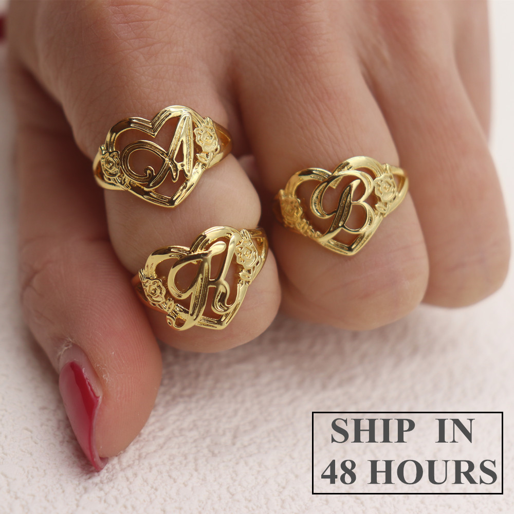 Wedding Z - Gold Personalisierte Initialen Herz Einstellbare Ring