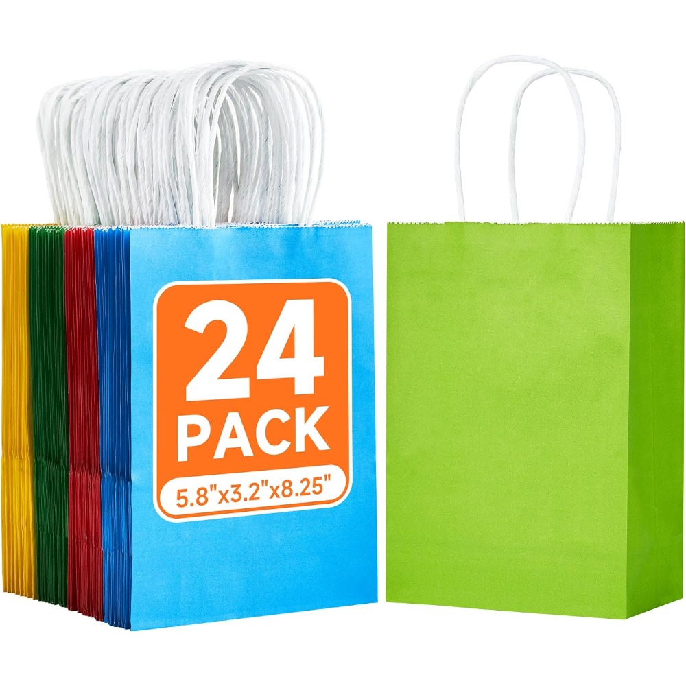 Wedding Supply In Bulk - 24er-Pack Kleine Regenbogenfarbene Kraftpapier-Geschenktüten mit Griffen,