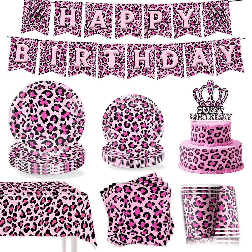 Wedding Supply Kit - Rosa Leopardenmuster, Geburtstagsparty-Zubehör, Dekor-Set für Mädchen,