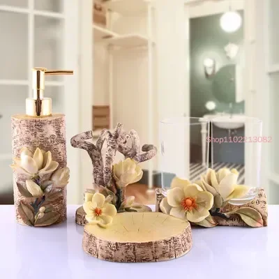 Wedding Bathroom Supply Kit - Badezimmer-Zubehör Fünfteiliges Set Glasbecher Zahnbürstenhalter aus