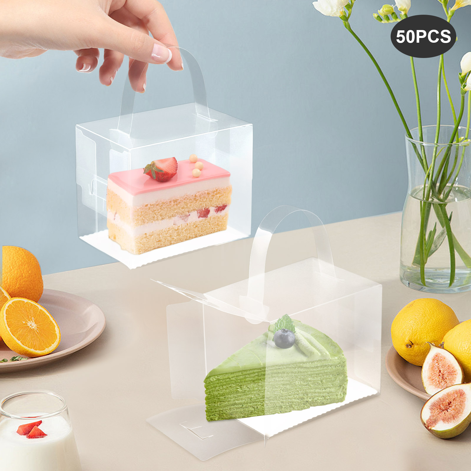 Wedding Favor Box - 50 Stück Transparente Kuchenboxen-Set, Plastik-Kuchenbehälter mit