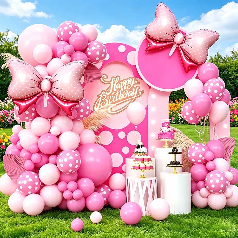 Wedding Supply Kit - 99-teiliges Rosa Schleifen-Minnie Folienballons Girlanden-Set für
