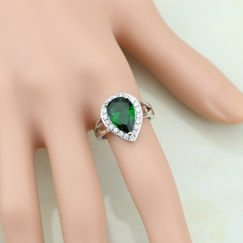 Wedding Z - Wassertropfen-Ring aus 925er Silber, grüner Zirkonia,