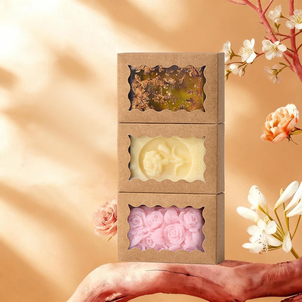 Wedding Favor Box - Kraftpapier-Geschenkbox in Braun mit Klarsichtfenster 3,5x2,36x1,2