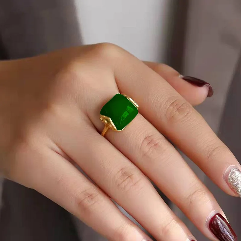 Wedding Zone - Natürlicher Hetian-Jade-Ring, Modeschmuck, glücklicher Chalcedon für