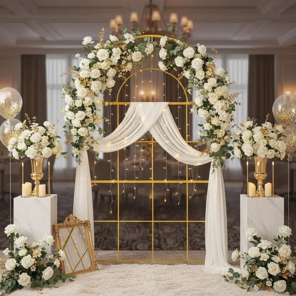 Goldene Metall-Hochzeitsbögen, – Wedding Balloon Arch Bewertung und Preis